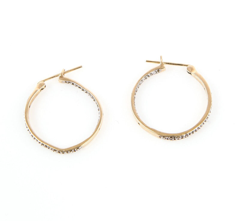 9ct YELLOW GOLD & EMBOSSED WHITE GOLD PATTERN HOOP EARRINGS, 2.5g, HALLMARKED