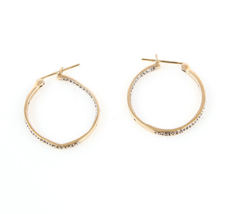 9ct YELLOW GOLD & EMBOSSED WHITE GOLD PATTERN HOOP EARRINGS, 2.5g, HALLMARKED