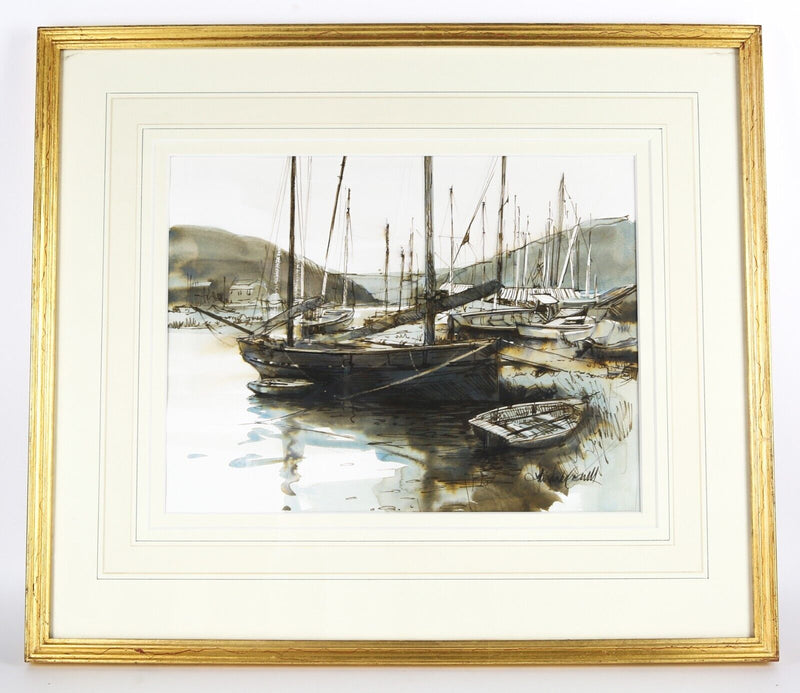ALEXANDER CRESWELL, 'GWEEK BOATYARD', CORNWALL BOATS WATERCOLOUR PAINTING SIGNED