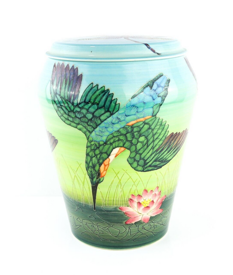 SALLY TUFFIN, DENNIS CHINAWORKS 'KINGFISHER' 2002 HEIDI WARR LARGE VASE BARREL