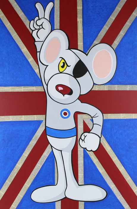 DANGER MOUSE - ROBIN COLEMAN ORIGINAL UNION JACK MIXED MEDIA COLLAGE PAINTING