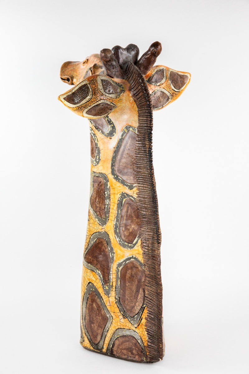 JENNIE HALE - GIRAFFE, LARGE RAKU STUDIO POTTERY FIGURE MODEL SCULPTURE, SIGNED