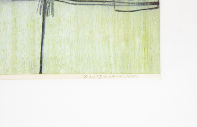DAVID BLACKBURN - 1978 GREEN ABSTRACT ORIGINAL PASTEL, SIGNED