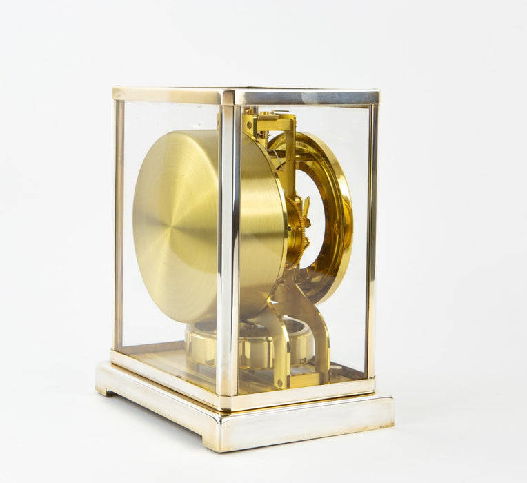 JAEGER LECOULTRE ATMOS RHODIUM PLATED SILVER COLOUR BRACKET MANTEL CLOCK, BOXED