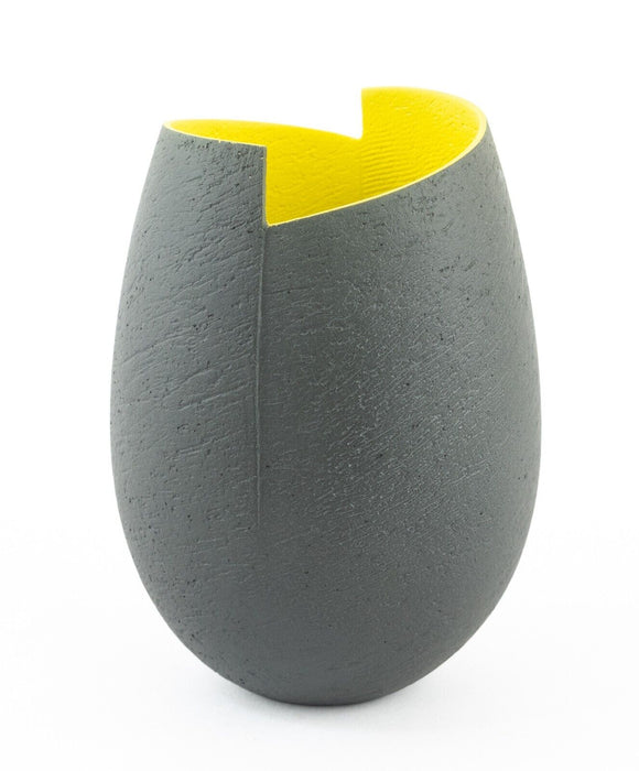 ASHRAF HANNA - STUDIO ART POTTERY TEXTURED EARTHENWARE VASE VESSEL BLACK/YELLOW