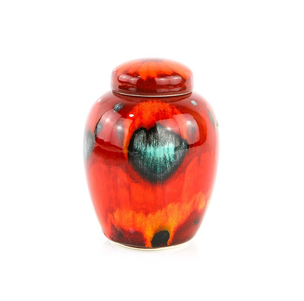 Poole Pottery 'Volcano' Peacock Flambe Lidded Ginger Jar Pot Vase
