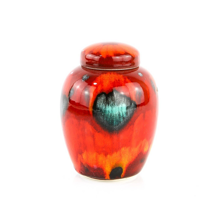 POOLE POTTERY 'VOLCANO' PEACOCK FLAMBE LIDDED GINGER JAR POT VASE