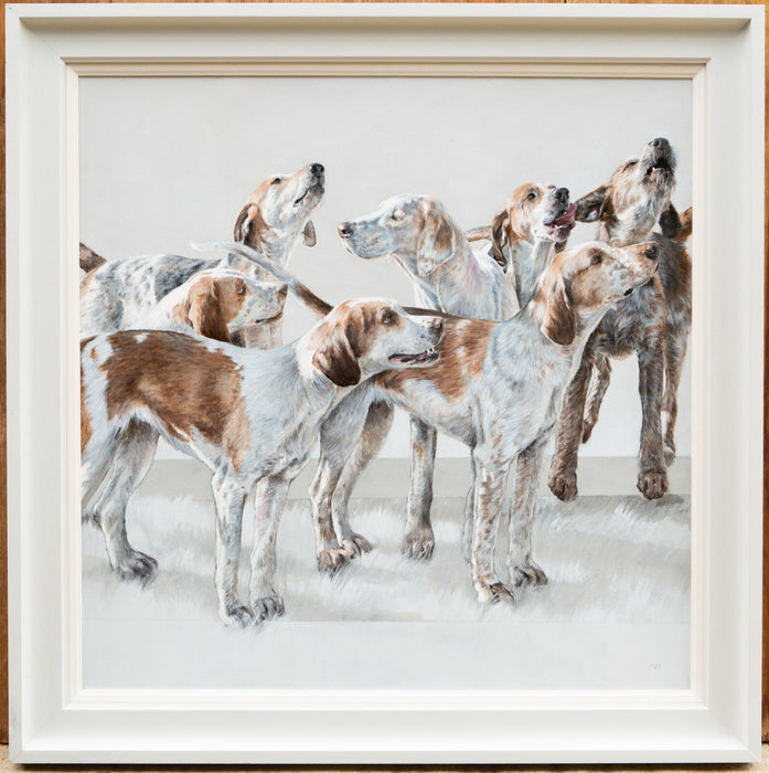 VICKY PALMER, 'BEAUFORT - OF COURSE!', FOXHOUND DOGS, LARGE OIL PAINTING, SIGNED