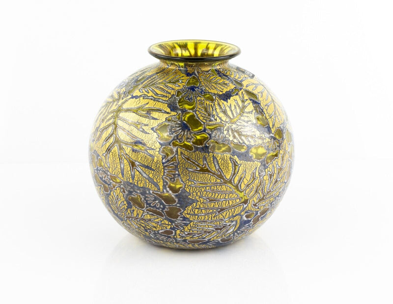 TIMOTHY HARRIS, ISLE OF WIGHT 'GOLDEN LEAVES' 2015 GRAAL GLASS GLOBE VASE SIGNED