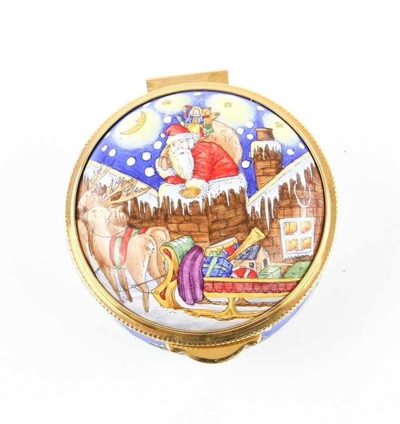 STAFFORDSHIRE 'CHRISTMAS 1992' SANTA AND SLEIGH ENAMEL TRINKET PILL BOX