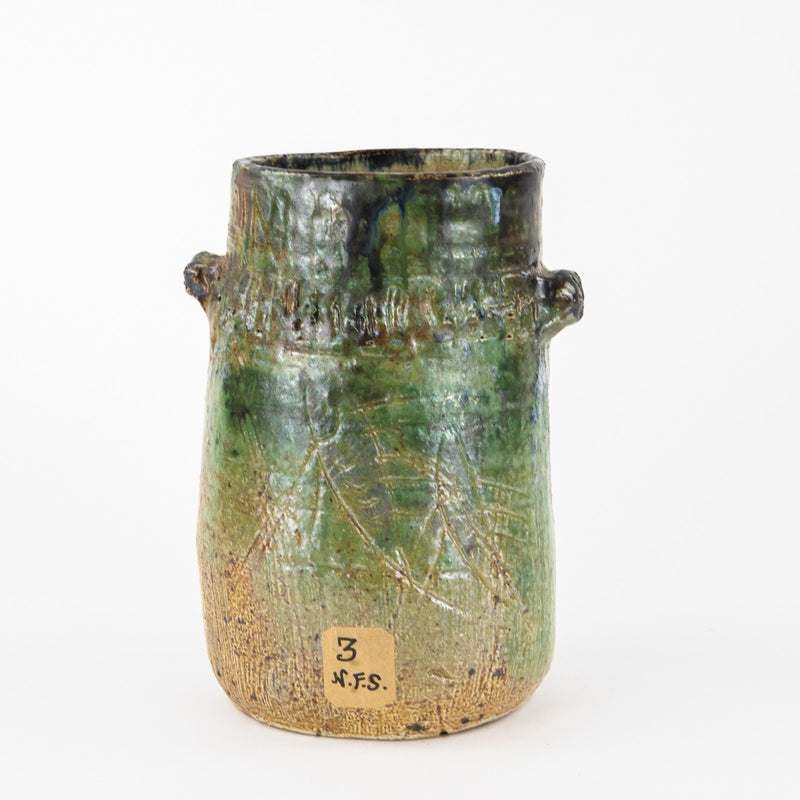 DENISE WREN, OXSHOTT POTTERY - FISH DESIGN STUDIO ART SLAB VASE, SIGNED