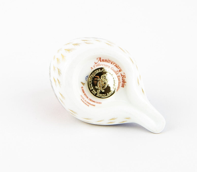 ROYAL CROWN DERBY ’ANNIVERSARY ROBIN' PAPERWEIGHT FIGURE MODEL & GOLD STOPPER