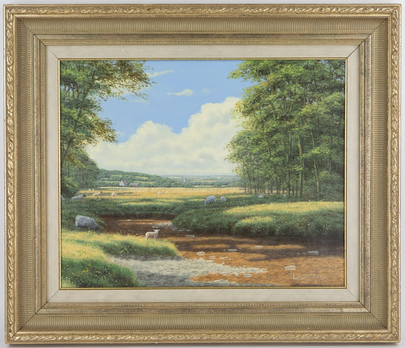 DAVID MORGAN - LANDSCAPE WITH SHEEP GRAZING, ORIGINAL OIL PAINTING, SIGNED