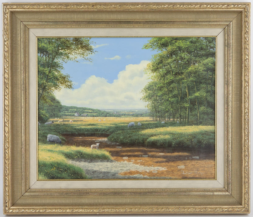 DAVID MORGAN - LANDSCAPE WITH SHEEP GRAZING, ORIGINAL OIL PAINTING, SIGNED