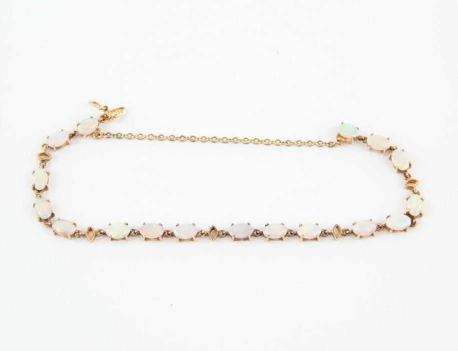 14ct YELLOW GOLD & OPAL BRACELET WITH SAFETY CHAIN, 6.9g, STAMPED