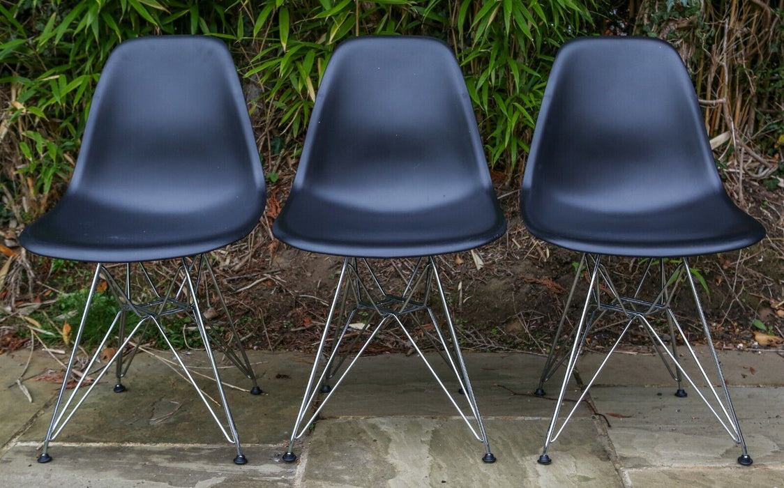 3x EAMES DSR EIFFEL VITRA BLACK OFFICE DINING SINGLE CHAIRS ON CHROME LEGS