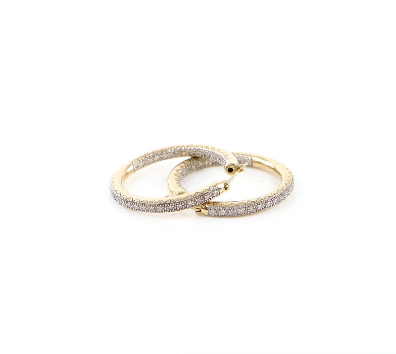 9ct YELLOW GOLD & DIAMOND HOOP EARRINGS, 7.7g, STAMPED, 30mm