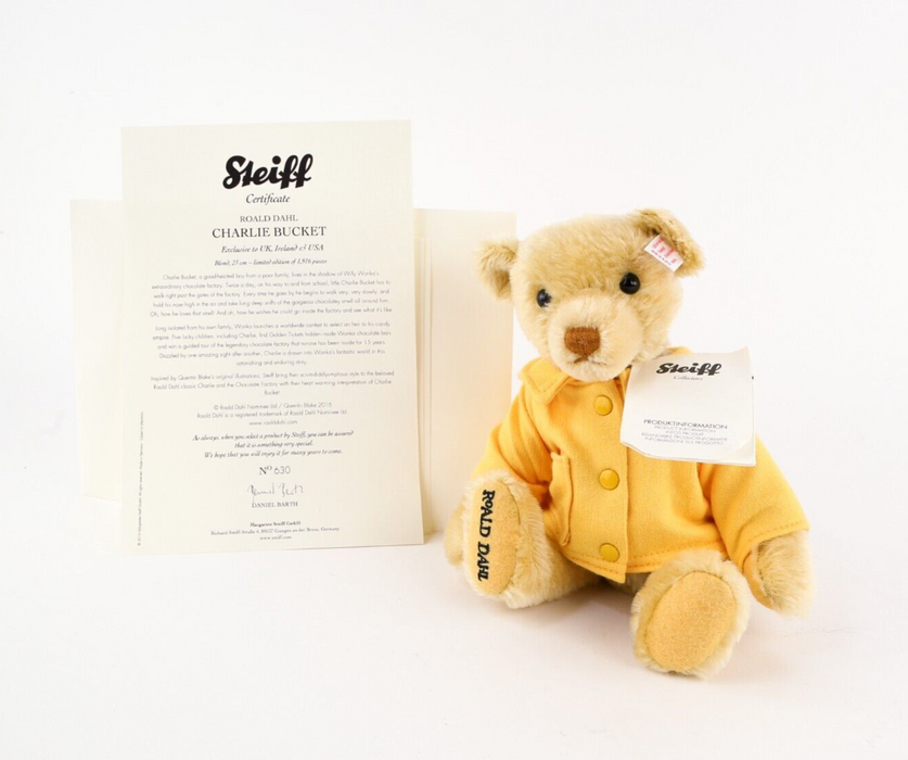 STEIFF 'CHARLIE BUCKET' ROALD DAHL TEDDY BEAR 663420 630/1916 & COA