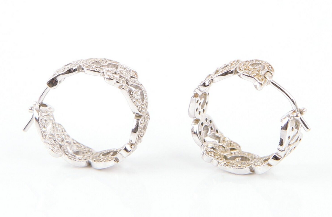 18ct WHITE GOLD & DIAMOND HOOP EARRINGS 7.8g, STAMPED 18K