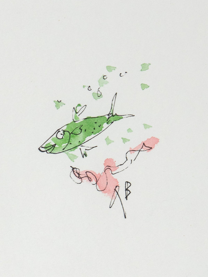SIR QUENTIN BLAKE - FISH, ORIGINAL WATERCOLOUR & INK ARTWORK LP215/052, SIGNED