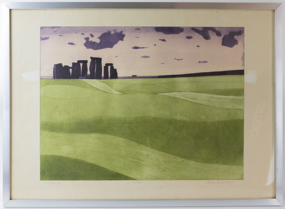 JOHN BRUNSDON 'STONEHENGE' LIMITED EDITION ETCHING AQUATINT PRINT 14/100, SIGNED