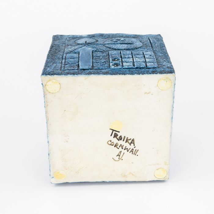 ANNE JONES, TROIKA - LARGE CORNWALL STUDIO ART POTTERY CUBE VASE PLANTER, SIGNED