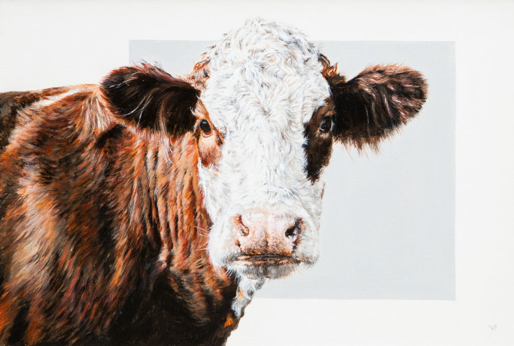 VICKY PALMER, 'CURLY WURLY', COW STUDY, LARGE ORIGINAL OIL PAINTING, SIGNED