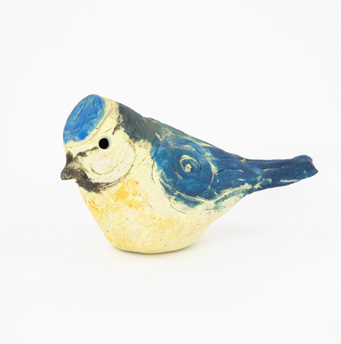 ROSEMARY WREN, OXSHOTT POTTERY - BLUE TIT, STUDIO ART BIRD FIGURE MODEL, SIGNED