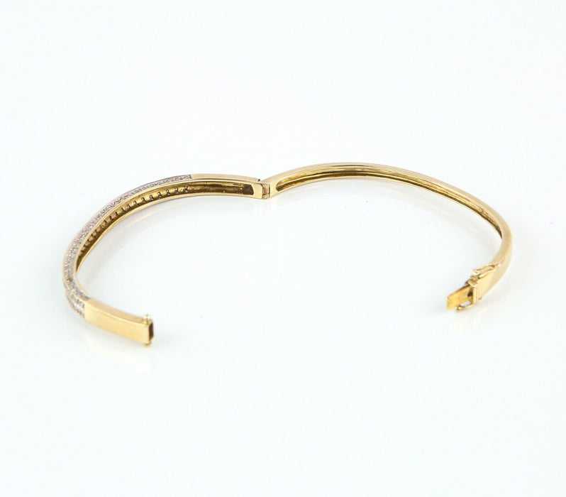 9ct YELLOW GOLD & DIAMOND HINGED BANGLE BRACELET, 10.8g, STAMPED