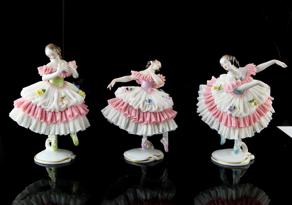 BALLET DANCERS - GROUP OF 3 VOLKSTEDT RUDOLSTADT PORCELAIN LACE FIGURE MODELS