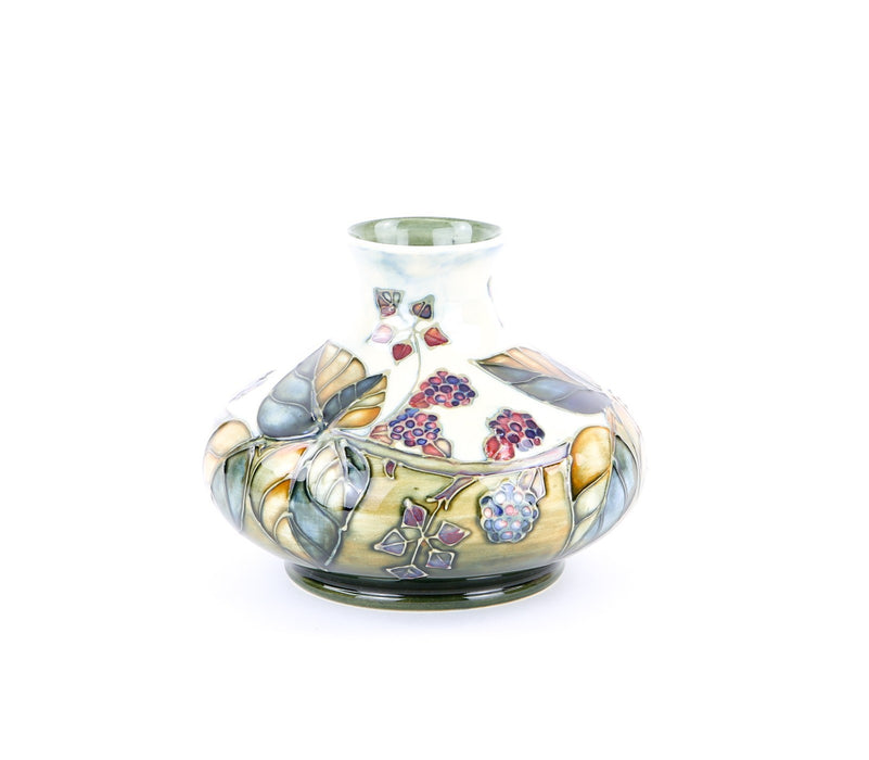 MOORCROFT POTTERY 'BRAMBLE' SALLY TUFFIN BLACKBERRIES NETTLES FLOWERS SQUAT VASE