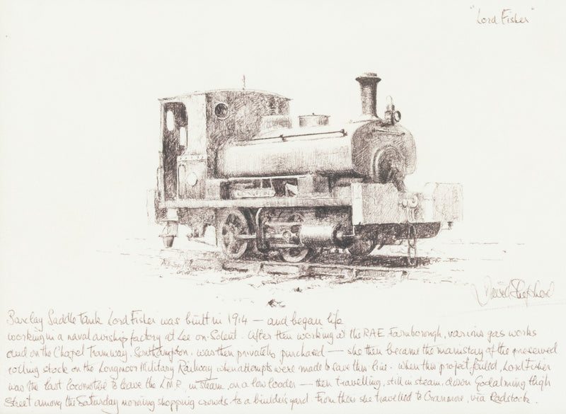 DAVID SHEPHERD, 'LORD FISHER', LOCOMOTIVE TRAIN, ORIGINAL DRAWING SKETCH, SIGNED
