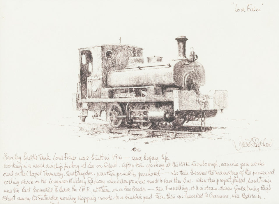 DAVID SHEPHERD, 'LORD FISHER', LOCOMOTIVE TRAIN, ORIGINAL DRAWING SKETCH, SIGNED