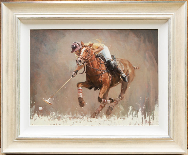 MARK SPAIN, 'POLO WITH YELLOW TOP', HORSE, LARGE ORIGINAL OIL PAINTING, SIGNED