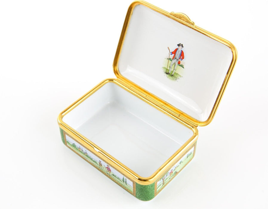 STAFFORDSHIRE ADMIRALS GOLFING SCENE RECTANGULAR ENAMEL TRINKET PILL BOX