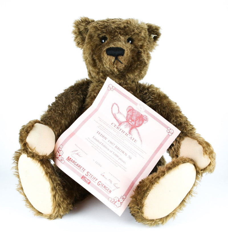 STEIFF 'TEDDY 1907 BRAUN 70' LARGE LIMITED EDITION BROWN BEAR 406010 & C.O.A.