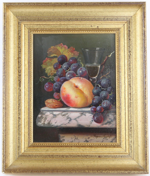 RAYMOND CAMPBELL - STILL LIFE WITH FRUIT & WINE, ORIGINAL OIL PAINTING, SIGNED