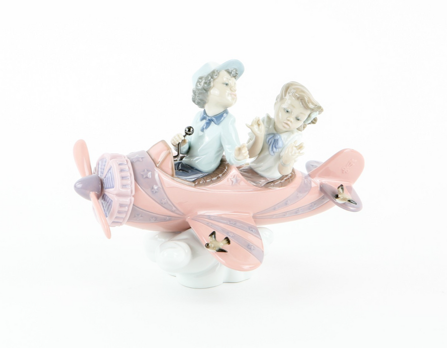 LLADRO 'DON'T LOOK DOWN' BOYS IN AEROPLANE AIRPLANE FIGURE MODEL 5698, BOXED