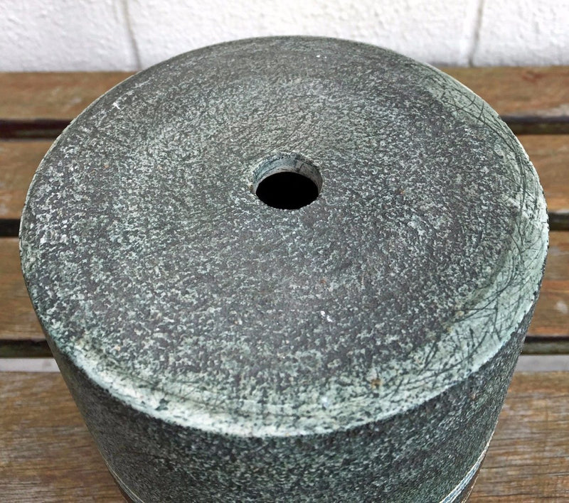 ALISON BRIGDEN for TROIKA POTTERY - GREY/BLUE CIRCLE DRUM CYLINDER LAMP BASE VASE