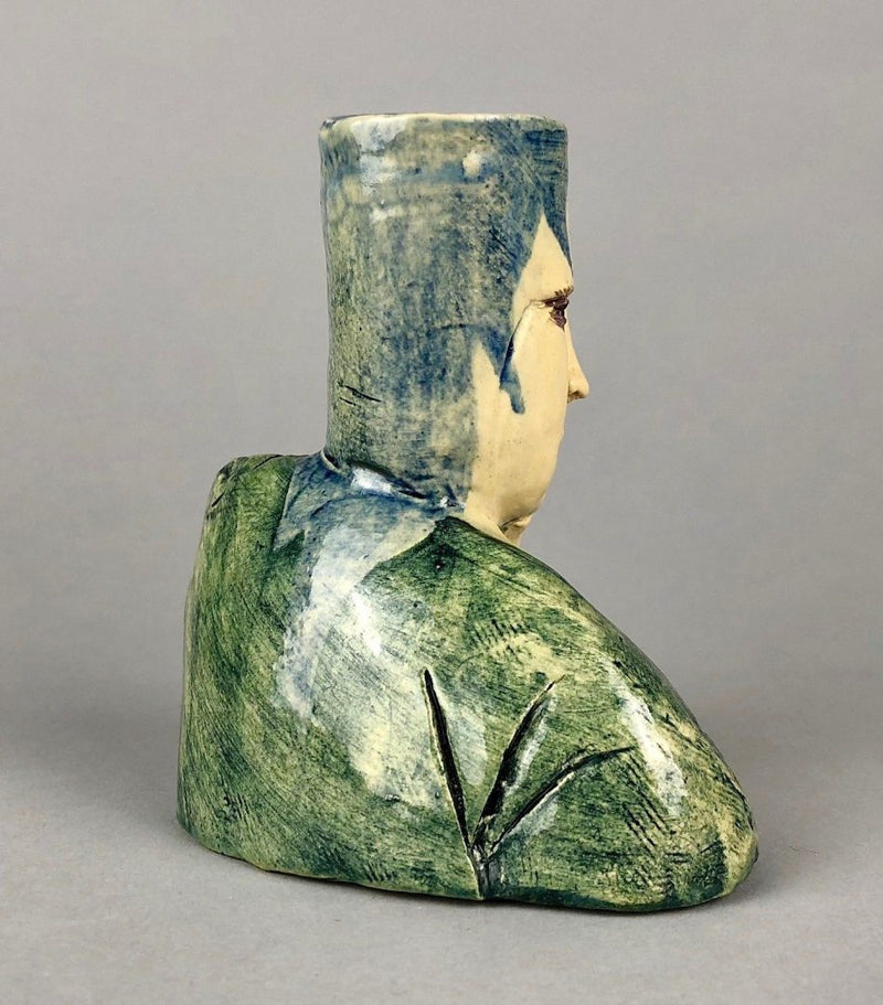 AMANDA POPHAM for LIBERTY & Co. - 1998 STUDIO ART POTTERY FIGURAL CHAMBER CANDLE STICK