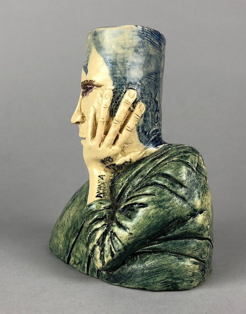 AMANDA POPHAM for LIBERTY & Co. - 1998 STUDIO ART POTTERY FIGURAL CHAMBER CANDLE STICK