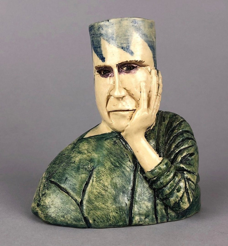 AMANDA POPHAM for LIBERTY & Co. - 1998 STUDIO ART POTTERY FIGURAL CHAMBER CANDLE STICK