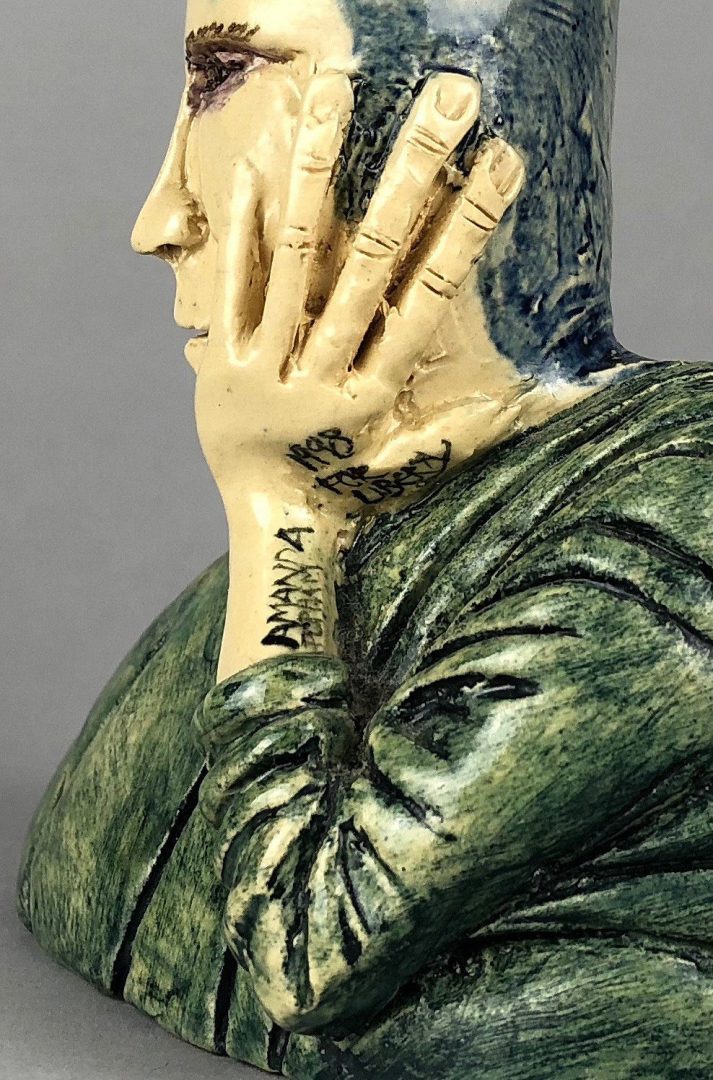 AMANDA POPHAM for LIBERTY & Co. - 1998 STUDIO ART POTTERY FIGURAL CHAMBER CANDLE STICK