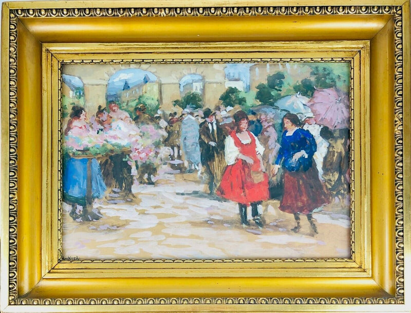 ANTAL BERKES - CONTINENTAL STREET MARKET, GOUACHE, SIGNED