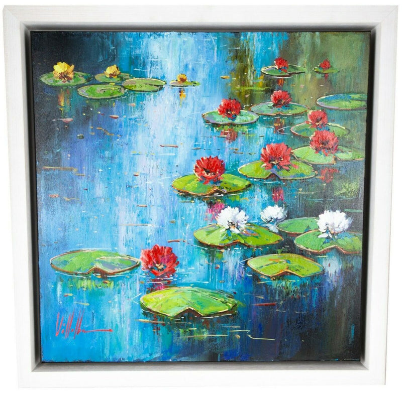 ANTONIO VILLALBA (SPANISH, b.1968) -LILYPADS V- FLORAL STUDY, OIL ON CANVAS, SIGNED