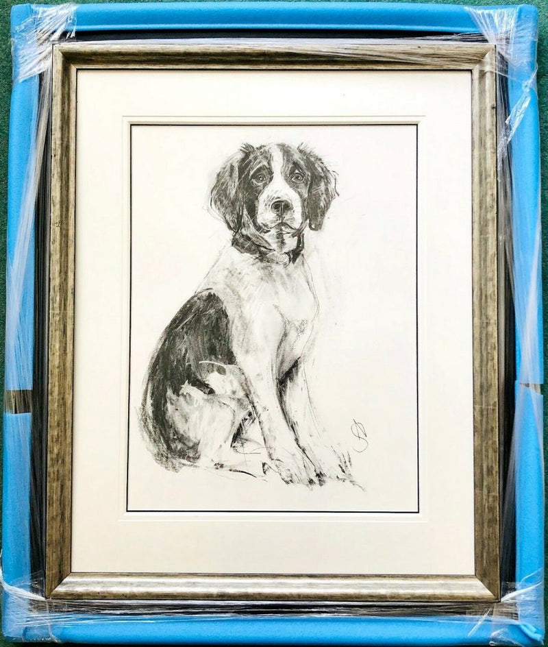 § APRIL SHEPHERD (BRITISH, C20th) -SIT- SPANIEL DOG STUDY, ORIGINAL DRAWING, SIGNED