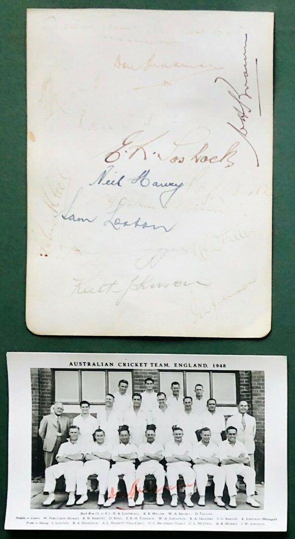 ASHES 1948 AUSTRALIAN TOUR 'INVINCIBLES' ENGLAND, AUSTRALIA & DON BRADMAN SIGNED PRESENTATION
