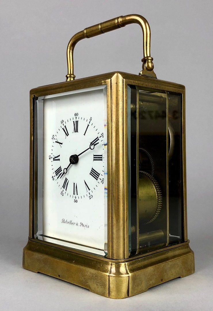 BOLVILLER A PARIS - C19th FRENCH BRASS/GLASS CASED TRAVEL CARRIAGE TIMEPIECE CLOCK