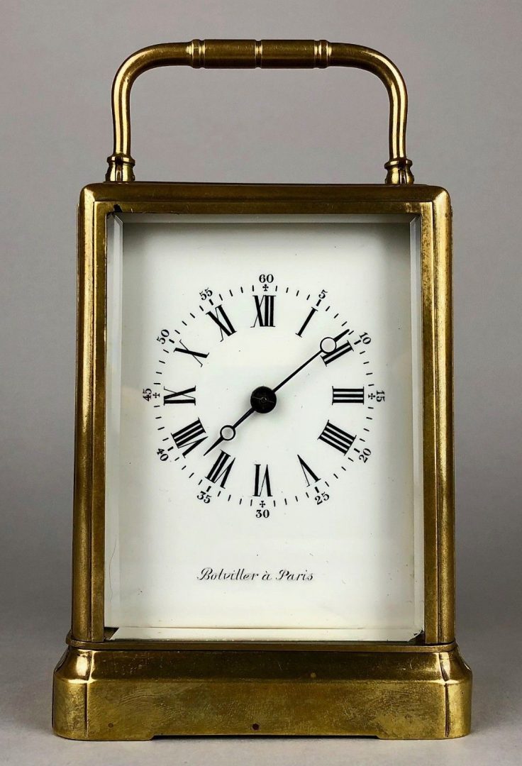 BOLVILLER A PARIS - C19th FRENCH BRASS/GLASS CASED TRAVEL CARRIAGE TIMEPIECE CLOCK