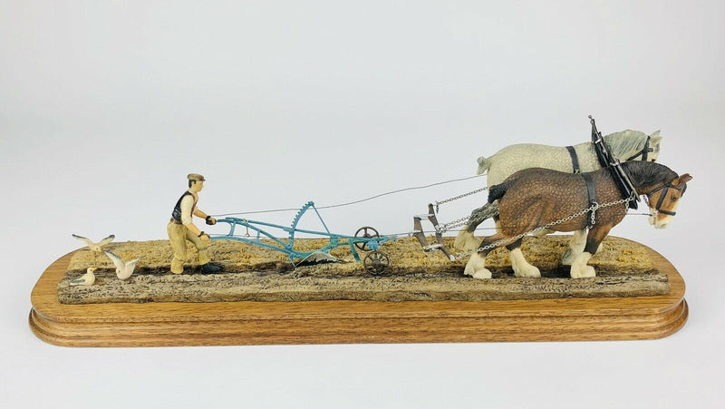BORDER FINE ARTS -FELLING THE FURROW- SHIRE HORSES PLOUGHING DIORAMA FIGURE MODEL